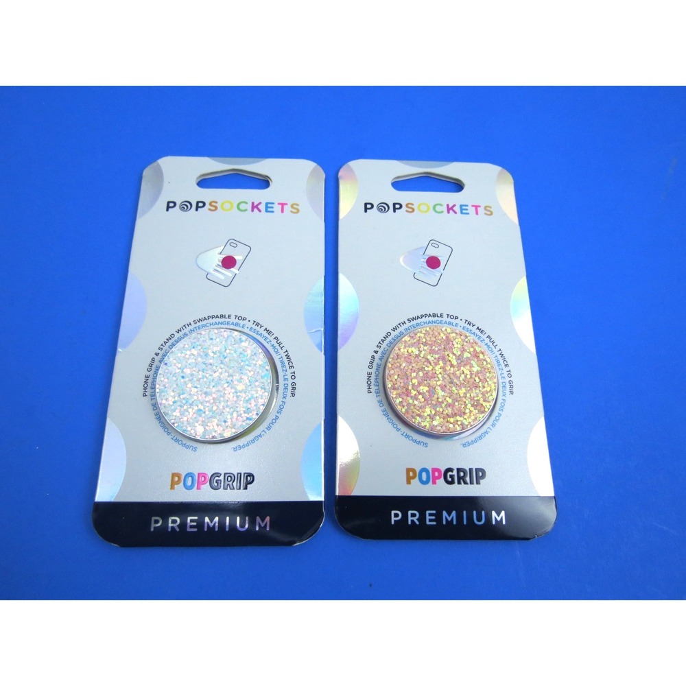 PopSockets PopGrip Premium White and Pink Sparkly Bling 2 Pack Phone Grips